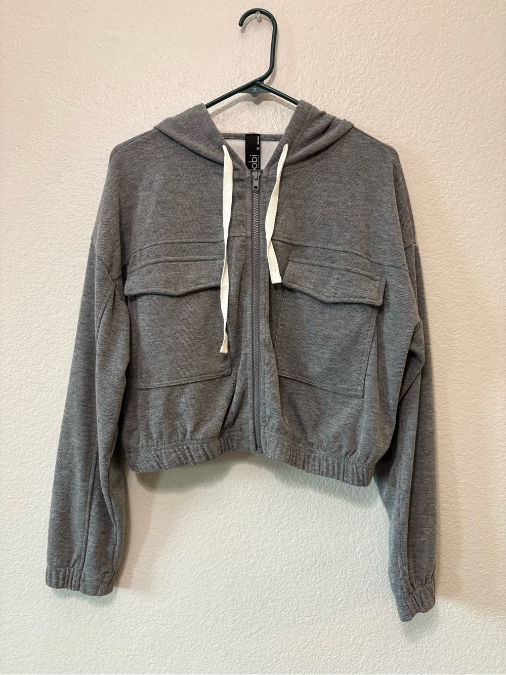 bobi Gray Cropped Hooded Bomber Jacket